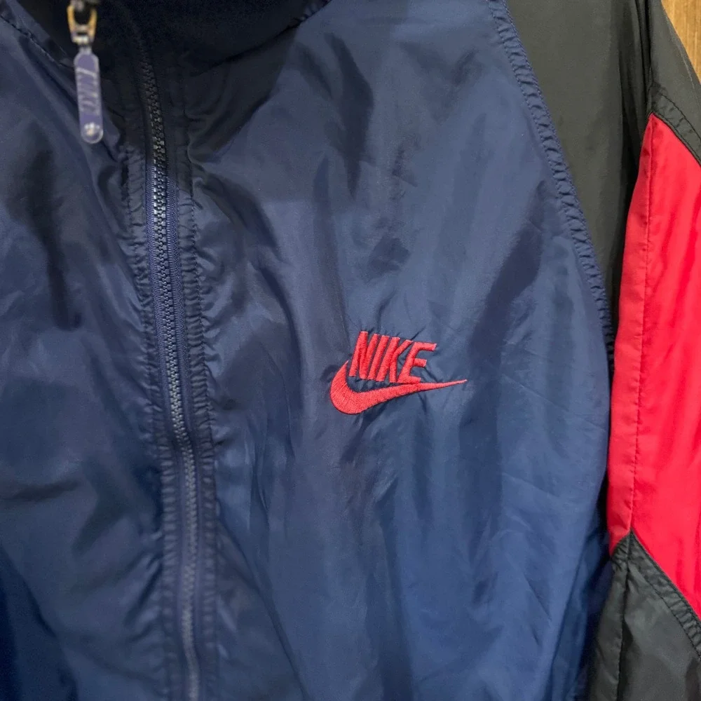 Nike Vintage 90s Colorblock Windbreaker Jacket Navy Blue Red Blk XXL Big Swoosh